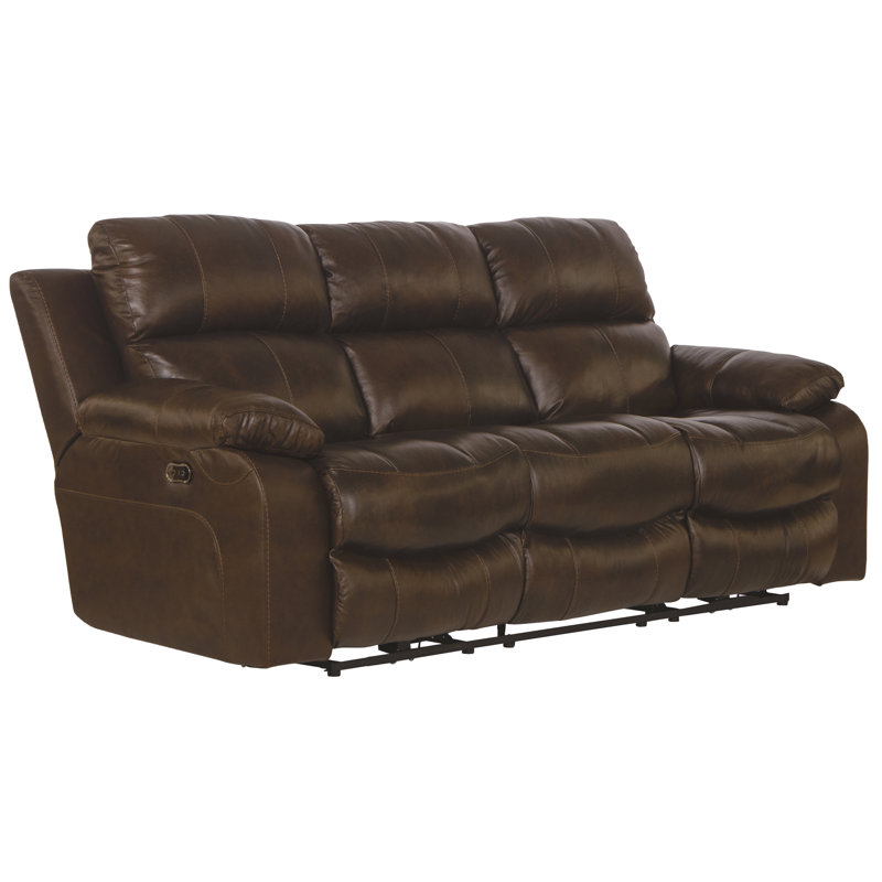 Lark Manor Akylah 90" Leather Match Pillow Top Arm Reclining Sofa